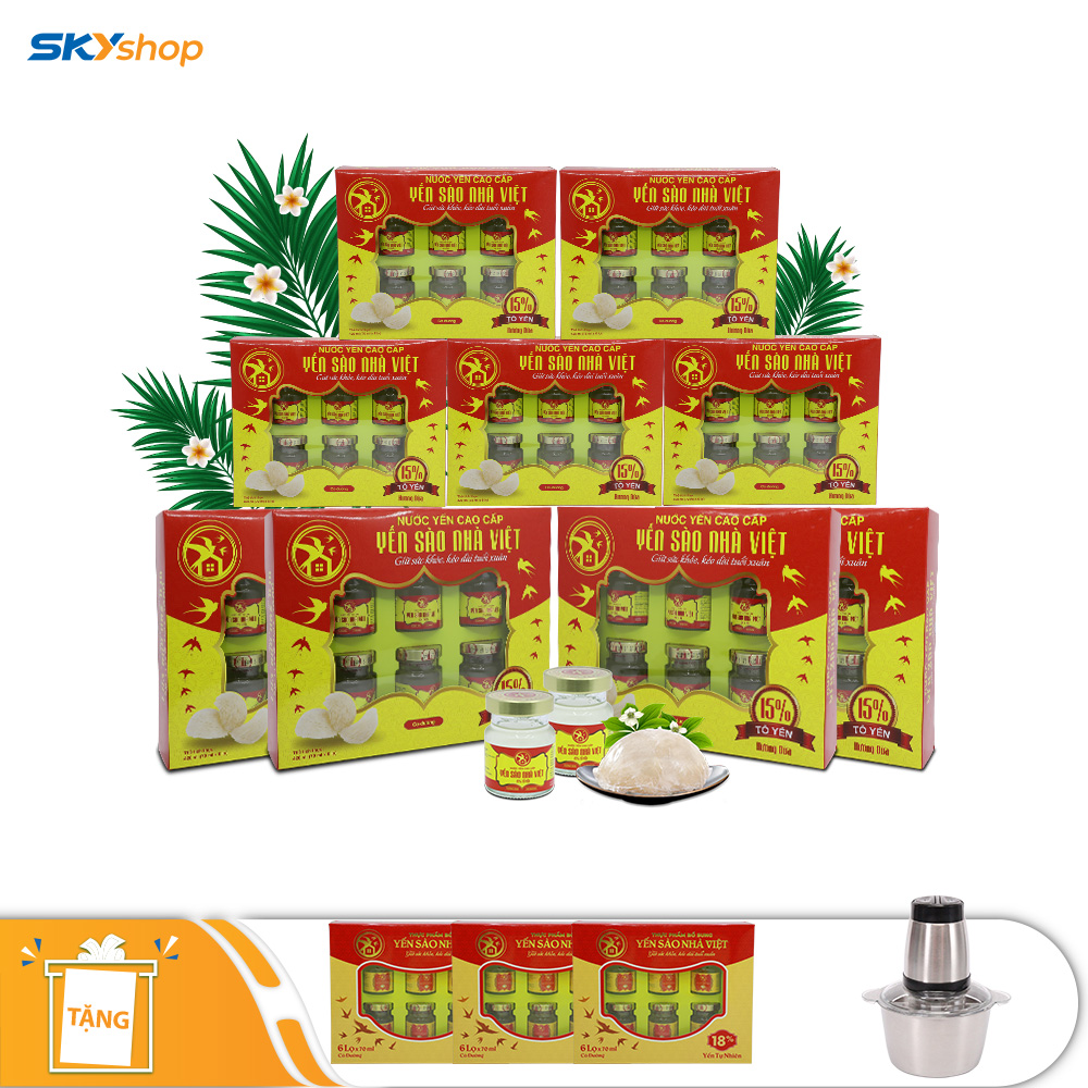 9 hộp yến sào Nhà Việt hương dừa 15% - Tặng 3 hộp yến sào Nhà Việt 18% và 1 máy xay thịt đa năng trị giá 399.000 VNĐ 9 hộp yến sào Nhà Việt hương dừa 15% - Tặng 3 hộp yến sào Nhà Việt 18% và 1 máy xay thịt đa năng trị giá 399.000 VNĐ