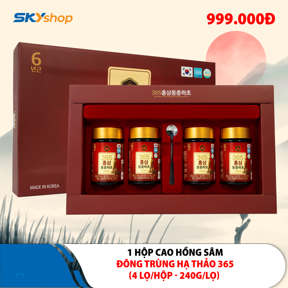 1 hộp cao hồng sâm Đông Trùng Hạ Thảo 365 Hàn Quốc hộp 4 lọ (240gr/lọ) 1 hộp cao hồng sâm Đông Trùng Hạ Thảo 365 Hàn Quốc hộp 4 lọ (240gr/lọ)