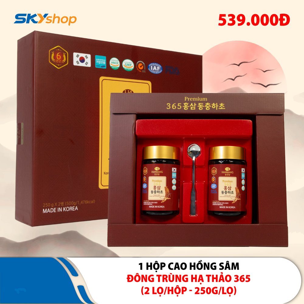 1 hộp cao hồng sâm Đông Trùng Hạ Thảo 365 Hàn Quốc hộp 2 lọ (250gr/lọ) 1 hộp cao hồng sâm Đông Trùng Hạ Thảo 365 Hàn Quốc hộp 2 lọ (250gr/lọ)