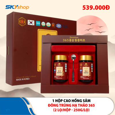 1 hộp cao hồng sâm Đông Trùng Hạ Thảo 365 Hàn Quốc hộp 2 lọ (250gr/lọ) 1 hộp cao hồng sâm Đông Trùng Hạ Thảo 365 Hàn Quốc hộp 2 lọ (250gr/lọ)
