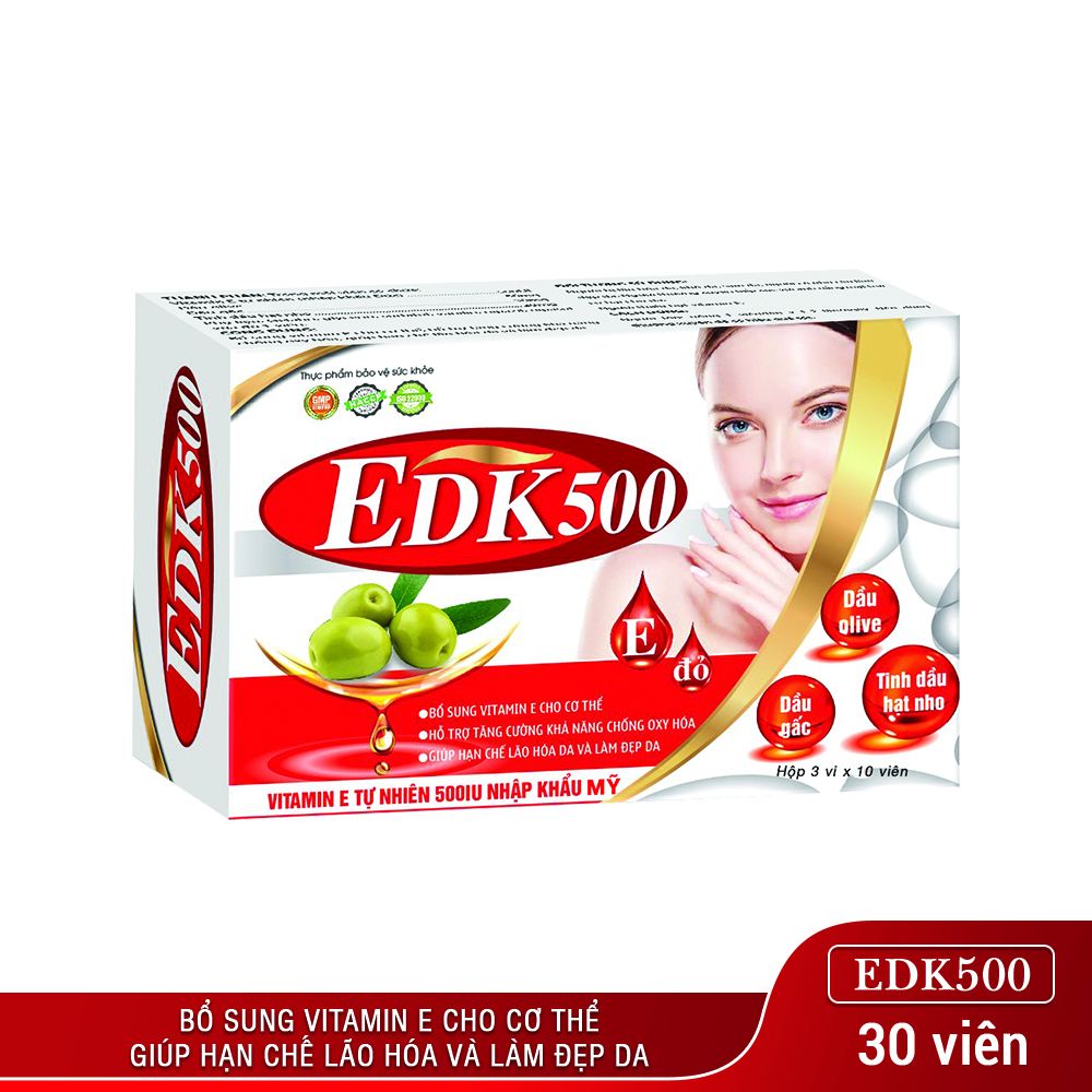 3 Hộp viên uống bổ sung vitamin E EDK500 (3 vỉ x 10 viên x 1 hộp) 3 Hộp viên uống bổ sung vitamin E EDK500 (3 vỉ x 10 viên x 1 hộp)
