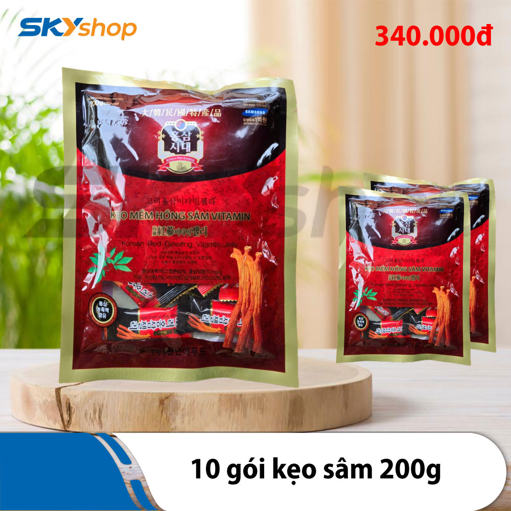 10 gói kẹo sâm Hàn Quốc 200g/gói  10 gói kẹo sâm Hàn Quốc 200g/gói