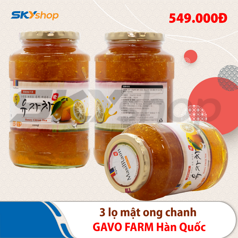 3 Lọ mật ong chanh Gavo Farm Hàn Quốc 1kg/lọ  3 Lọ mật ong chanh Gavo Farm Hàn Quốc 1kg/lọ