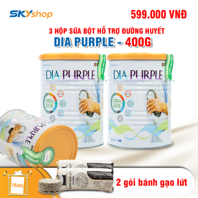 Dia Purple - 3 hộp sữa bột tiểu đường 400gr tặng 2 gói bánh gạo lứt 170gr