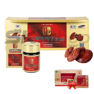 1 hộp cao linh chi Hàn Quốc Pocheon (hộp 5 lọ x 50g) - Tặng 1 hộp trà sâm  1 hộp cao linh chi Hàn Quốc Pocheon (hộp 5 lọ x 50g) - Tặng 1 hộp trà sâm