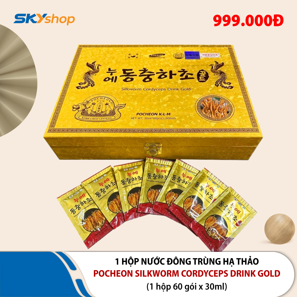 1 Hộp nước đông trùng hạ thảo Pocheon K-L-M Silkworm Cordyceps Drink Gold (hộp 60 gói x 30ml) 1 Hộp nước đông trùng hạ thảo Pocheon K-L-M Silkworm Cordyceps Drink Gold (hộp 60 gói x 30ml)