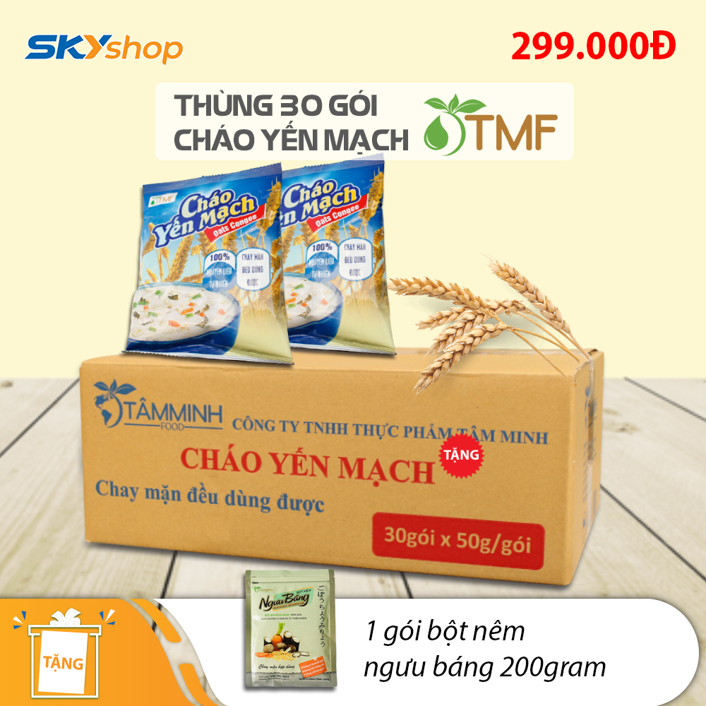 Tâm Minh - 01 thùng Cháo Yến Mạch (30 gói)  - Tặng kèm 01 gói Bột nêm Ngưu báng 200g  Tâm Minh - 01 thùng Cháo Yến Mạch (30 gói)  - Tặng kèm 01 gói Bột nêm Ngưu báng 200g