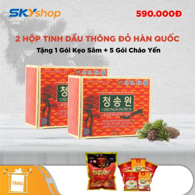 2 hộp tinh dầu thông đỏ Hàn Quốc (30 viên/hộp) - Tặng 5 gói cháo yến Thiên Hoàng, 1 gói kẹo sâm 200gr 2 hộp tinh dầu thông đỏ Hàn Quốc (30 viên/hộp) - Tặng 5 gói cháo yến Thiên Hoàng, 1 gói kẹo sâm 200gr
