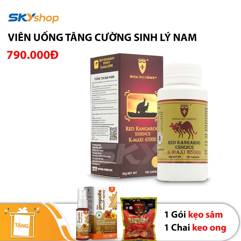 Viên uống tăng cường sinh lý nam Wealthy Health tinh chất Kangaroo đỏ 65000 - Tặng 1 chai keo ong + 1 gói kẹo sâm 200g