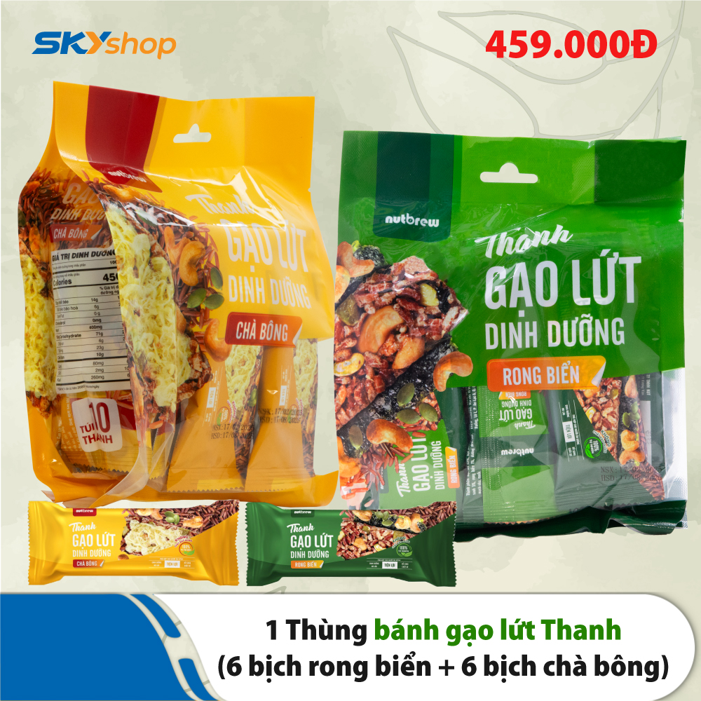 1 Thùng bánh gạo lứt Thanh (6 bịch rong biển + 6 bịch chà bông) 1 Thùng bánh gạo lứt Thanh (6 bịch rong biển + 6 bịch chà bông)