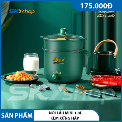 Nồi lẩu ca nấu mì mini chống dính dung tích 1.8L kèm khay hấp Nồi lẩu ca nấu mì mini chống dính dung tích 1.8L kèm khay hấp