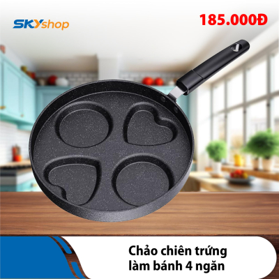 Chảo vân đá chiên trứng hambuger 4 ngăn tiện dụng