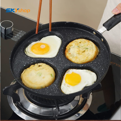 Chảo vân đá chiên trứng hambuger 4 ngăn tiện dụng