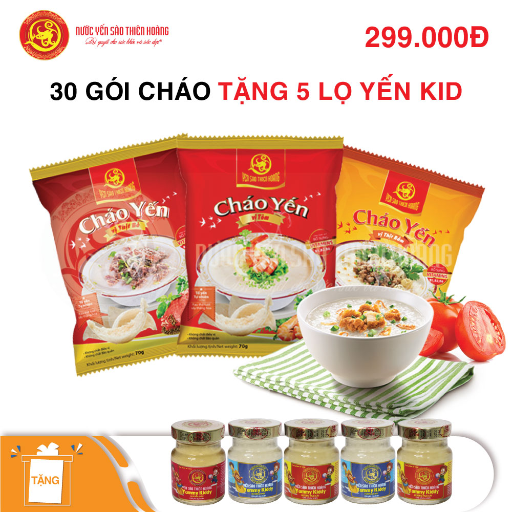 30 gói cháo yến Thiên Hoàng (hương vị ngẫu nhiên) - Tặng 5 lọ yến yummy kiddy vị ngẫu nhiên 30 gói cháo yến Thiên Hoàng (hương vị ngẫu nhiên) - Tặng 5 lọ yến yummy kiddy vị ngẫu nhiên