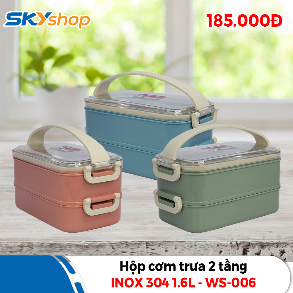 Hộp Cơm Trưa Cách Nhiệt Phong Cách Nhật 2 Tầng INOX 304 1.6L - WS-006 - Màu sắc ngẫu nhiên Hộp Cơm Trưa Cách Nhiệt Phong Cách Nhật 2 Tầng INOX 304 1.6L - WS-006 - Màu sắc ngẫu nhiên