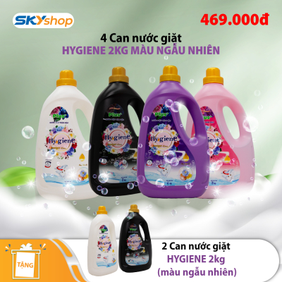 Bộ 4 can nước Hy giene 2kg màu ngẫu nhiên - Tặng 2 can nước giặt Hy giene 2kg (màu ngẫu nhiên)