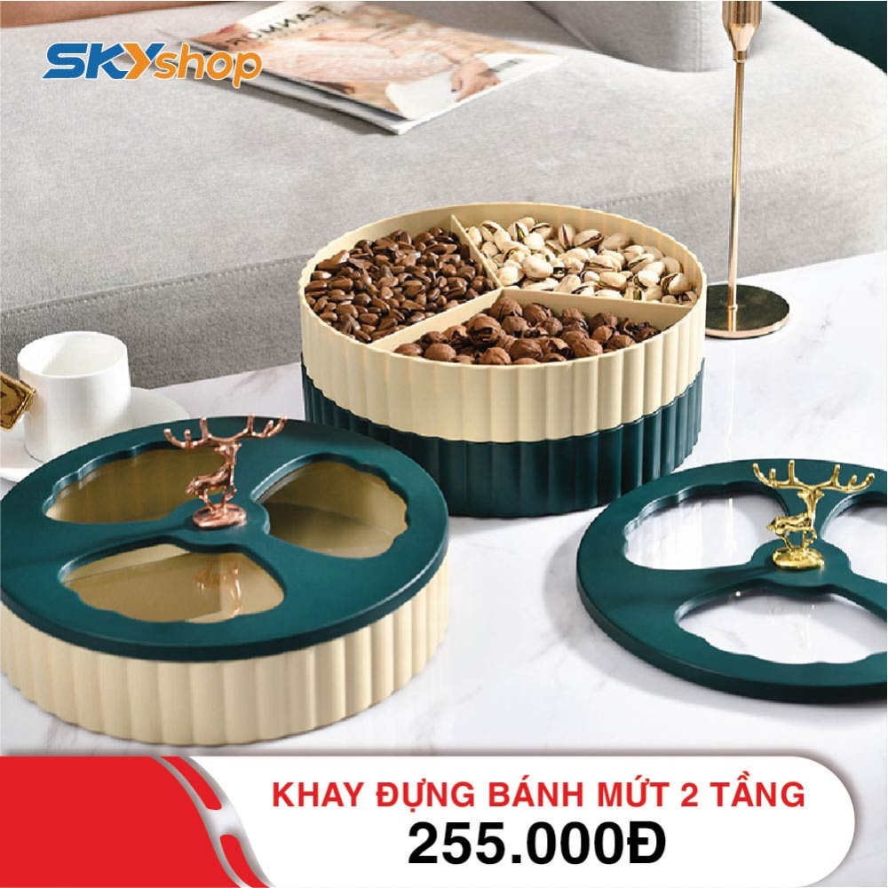 Khay đựng mứt tết 2 tầng hình hươu