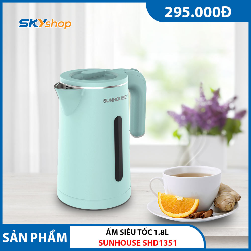 Ấm siêu tốc Inox 2 lớp 1.8L SUNHOUSE SHD1351 - Hàng chính hãng Ấm siêu tốc Inox 2 lớp 1.8L SUNHOUSE SHD1351 - Hàng chính hãng