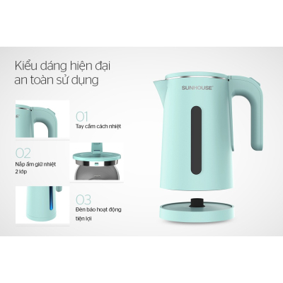Ấm siêu tốc Inox 2 lớp 1.8L SUNHOUSE SHD1351 - Hàng chính hãng Ấm siêu tốc Inox 2 lớp 1.8L SUNHOUSE SHD1351 - Hàng chính hãng