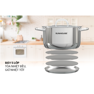 Bộ 2 nồi 1 chảo 1 quánh 1 xửng hấp Inox 5 đáy SUNHOUSE SHG995 - Tặng 4 lon cá hộp Sea Crown và 6 gói cháo yến Thiên Hoàng Bộ 2 nồi 1 chảo 1 quánh 1 xửng hấp Inox 5 đáy SUNHOUSE SHG995 - Tặng 4 lon cá hộp Sea Crown và 6 gói cháo yến Thiên Hoàng