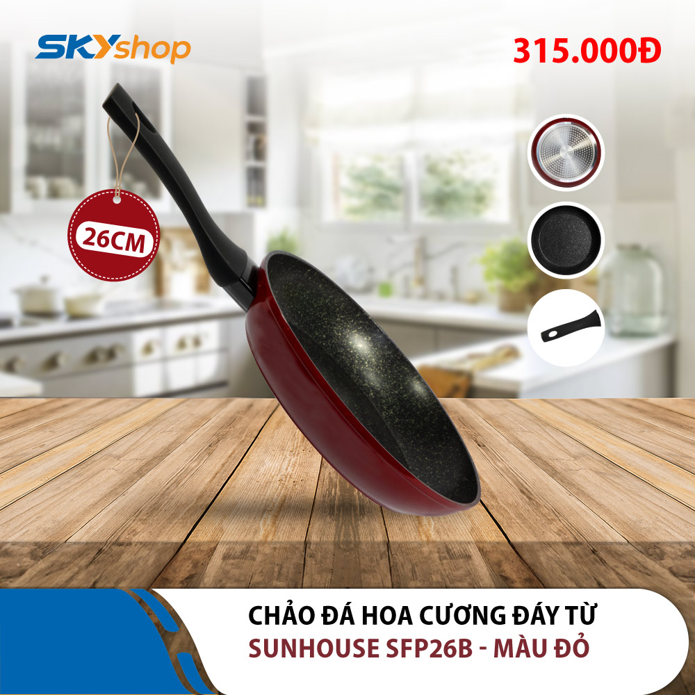 Chảo đá hoa cương đáy từ SUNHOUSE SFP26B màu đỏ - Hàng chính hãng Chảo đá hoa cương đáy từ SUNHOUSE SFP26B màu đỏ - Hàng chính hãng