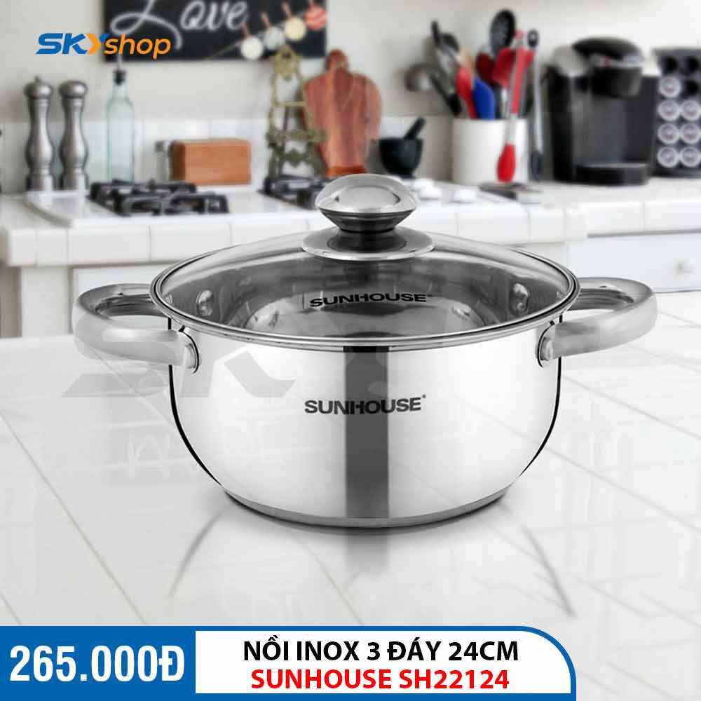 Nồi Inox 3 Đáy 24cm SUNHOUSE SH22124 - Hàng chính hãng Nồi Inox 3 Đáy 24cm SUNHOUSE SH22124 - Hàng chính hãng