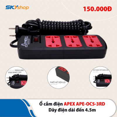 Ổ cắm điện APEX APE-OC5-3RD - Dây điện dài đến 4.5m