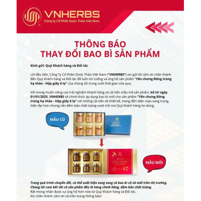 1 hộp yến chưng Đông trùng hạ thảo sinh khối VNHERBS (6 lọ/hộp)  1 hộp yến chưng Đông trùng hạ thảo sinh khối VNHERBS (6 lọ/hộp)