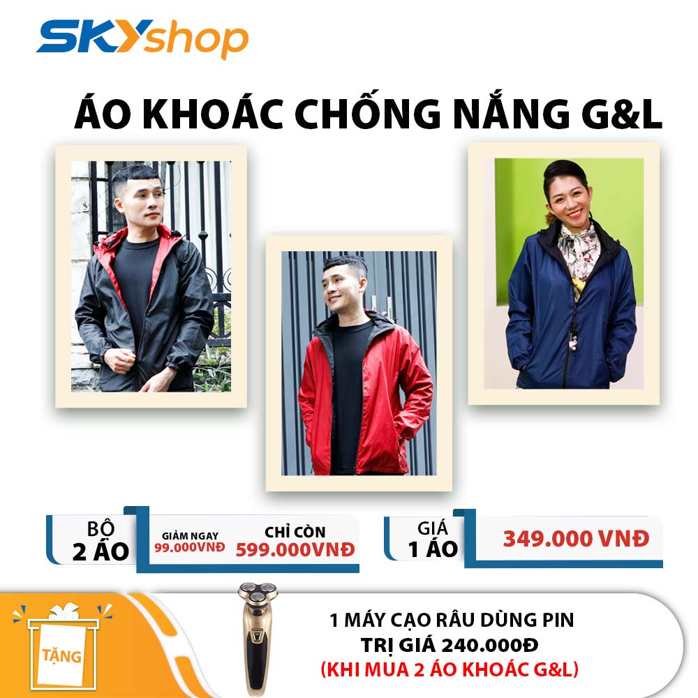 Bộ 2 áo khoác chống nắng 2 mặt cao cấp UNISEX G&L - Tặng 1 máy cạo râu 