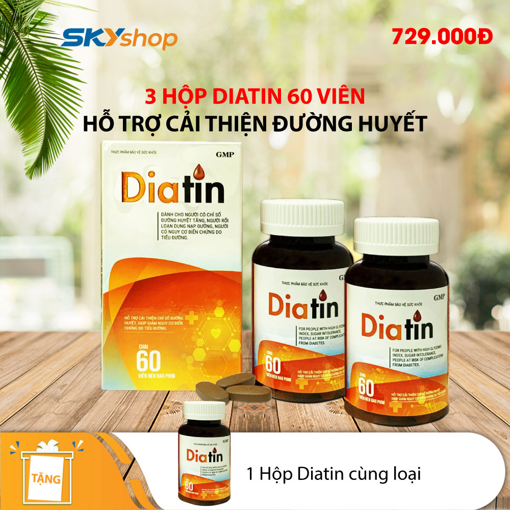 Bộ 3 hộp thực phẩm bảo vệ sức khỏe DIATIN (60 viên/hộp) - Viên uống hỗ trợ điều trị tiểu đường - Tặng 1 hộp Diatin cùng loại Bộ 3 hộp thực phẩm bảo vệ sức khỏe DIATIN (60 viên/hộp) - Viên uống hỗ trợ điều trị tiểu đường - Tặng 1 hộp Diatin cùng loại
