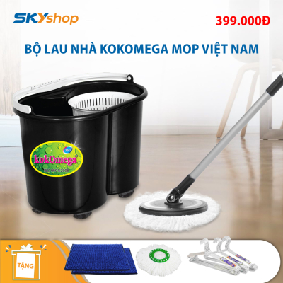 Bộ lau nhà Kokomega Mop (Vietnam) - Tặng kèm 20 móc áo nhôm + 2 thảm sàn hoa ngẫu nhiên 30 x 50cm + 1 bông lau