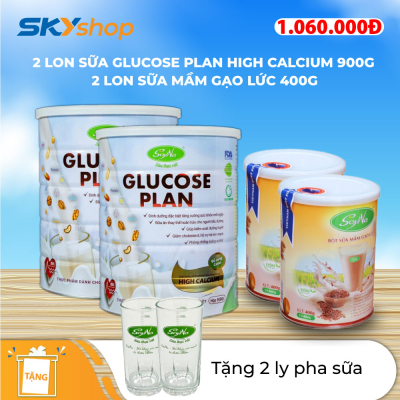 2 Lon sữa Glucose Plan High Calcium Soyna 900g/hộp + 2 lon sữa mầm gạo lứt Soyna 400g - Tặng 2 ly pha sữa soyna