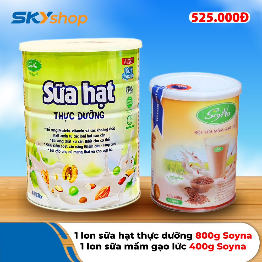 1 Lon sữa hạt thực dưỡng Soyna 800g/hộp + 1 lon sữa mầm gạo lứt Soyna 400g 1 Lon sữa hạt thực dưỡng Soyna 800g/hộp + 1 lon sữa mầm gạo lứt Soyna 400g