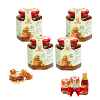 4 lọ mật ong ruồi nguyên chất 504g Xuân Nguyên  - Tặng 2 lọ mật ong hoa sen 225g + 1 chai mật ong hoa nhãn 180ml 4 lọ mật ong ruồi nguyên chất 504g Xuân Nguyên  - Tặng 2 lọ mật ong hoa sen 225g + 1 chai mật ong hoa nhãn 180ml