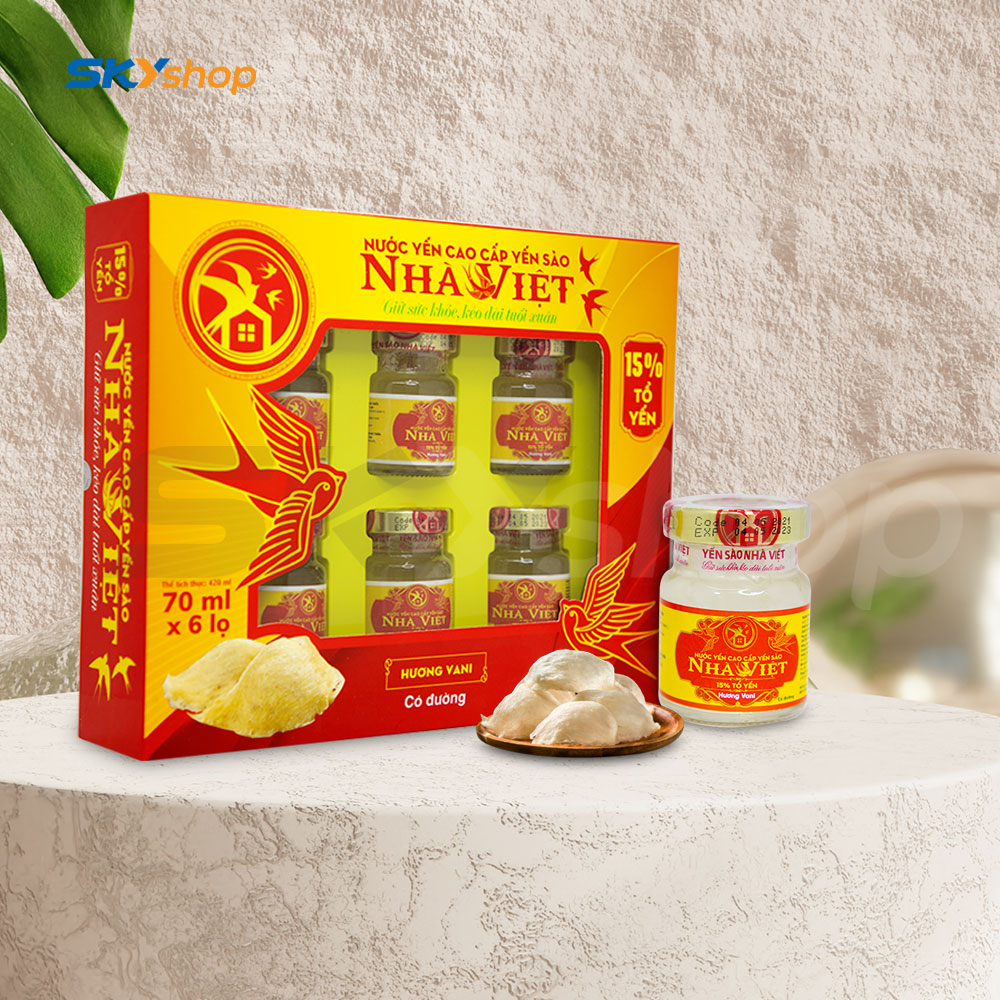 1 Hộp yến sào Nhà Việt 15% có đường hương vani (6 lọ/hộp) 1 Hộp yến sào Nhà Việt 15% có đường hương vani (6 lọ/hộp)