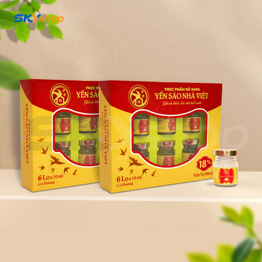 2 Hộp yến sào Nhà Việt 18% có đường hương tự nhiên (6 lọ/hộp) 2 Hộp yến sào Nhà Việt 18% có đường hương tự nhiên (6 lọ/hộp)