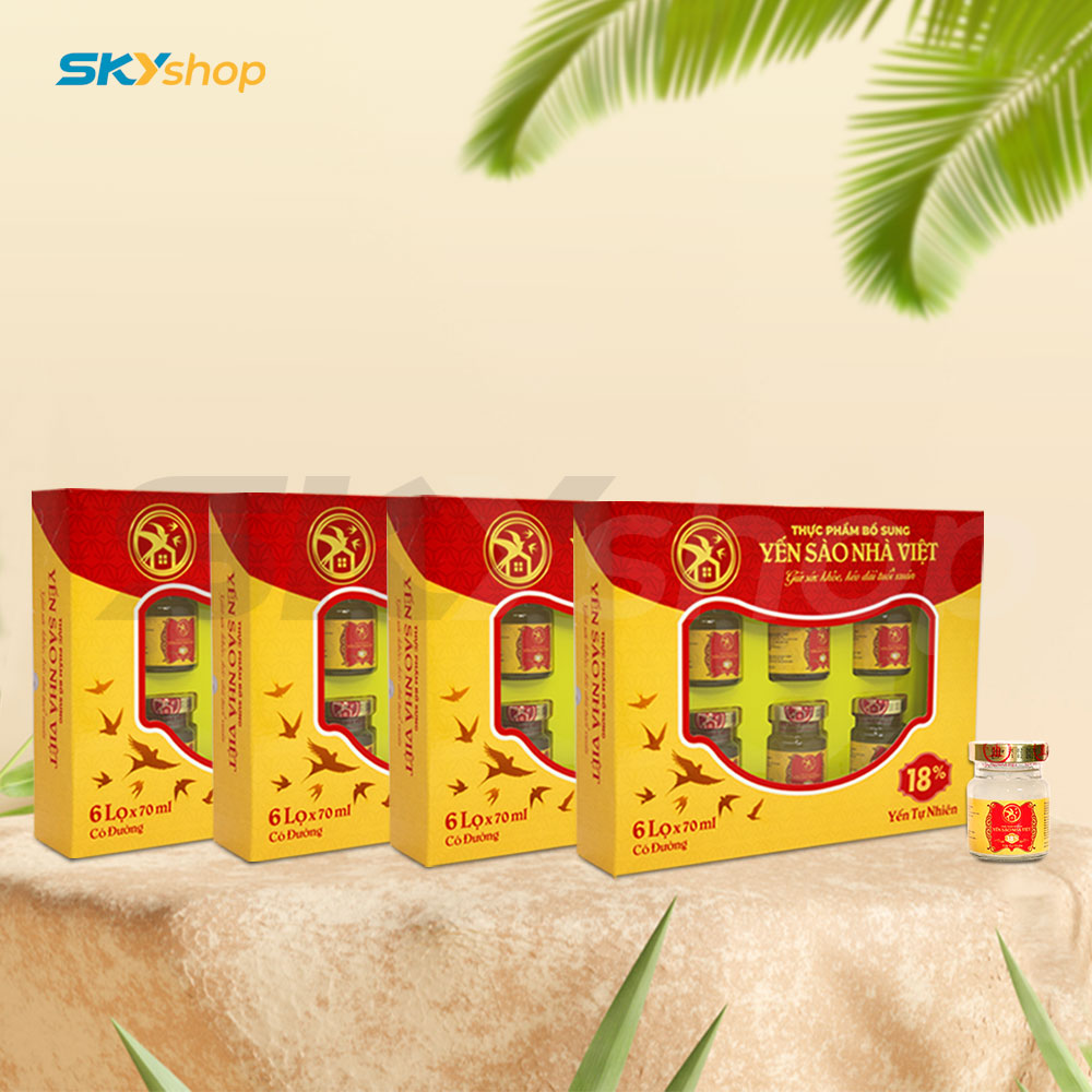 4 Hộp yến sào Nhà Việt 18% có đường hương tự nhiên (6 lọ/hộp) 4 Hộp yến sào Nhà Việt 18% có đường hương tự nhiên (6 lọ/hộp)