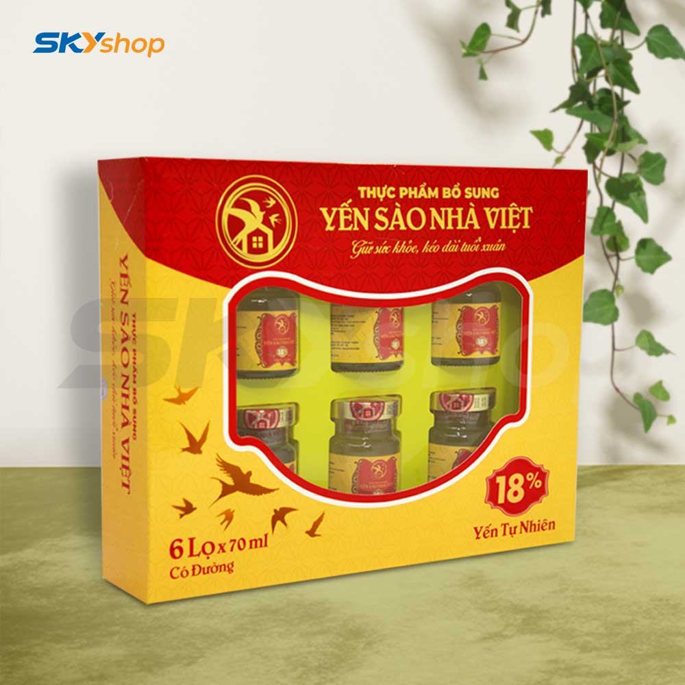 1 Hộp yến sào Nhà Việt 18% có đường hương tự nhiên (6 lọ/hộp) 1 Hộp yến sào Nhà Việt 18% có đường hương tự nhiên (6 lọ/hộp)