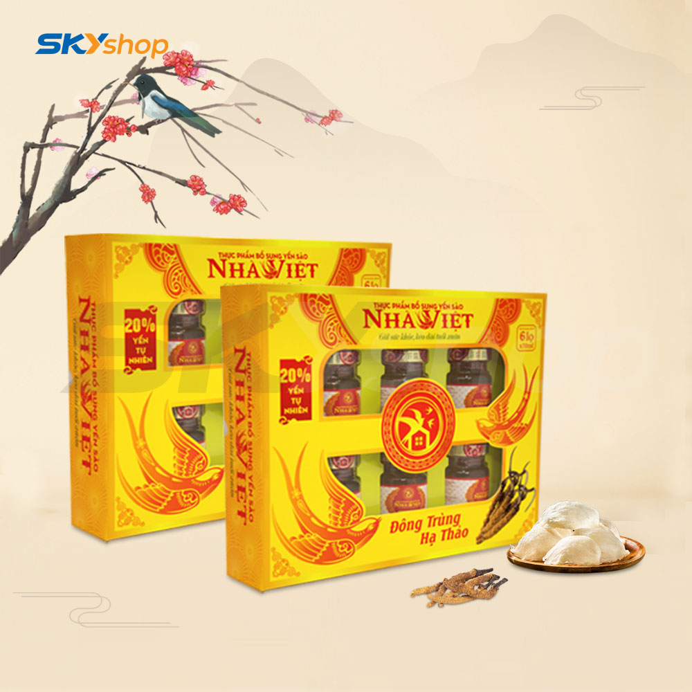 2 Hộp yến sào Nhà Việt 20% có đường đông trùng hạ thảo (6 lọ/hộp) 2 Hộp yến sào Nhà Việt 20% có đường đông trùng hạ thảo (6 lọ/hộp)