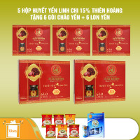 5 hộp yến sào Thiên Hoàng 15% huyết yến linh chi (6 lọ/hộp) - Tặng 6 gói cháo yến Thiên Hoàng + 6 lon yến vị ngẫu nhiên