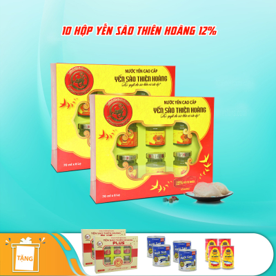 10 hộp yến sào Thiên Hoàng 12% - Tặng 2 hộp yến 18% + 4 lon sữa đặc +4 lon cá hộp  10 hộp yến sào Thiên Hoàng 12% - Tặng 2 hộp yến 18% + 4 lon sữa đặc +4 lon cá hộp