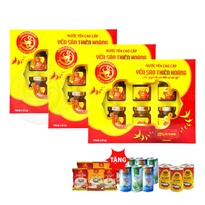 3 hộp Yến sào Thiên Hoàng 12% - Tặng 6 lon nước yến hương vị ngẫu nhiên + 06 gói cháo yến hương vị ngẫu nhiên + 3 lon cá hộp Sea Crown 3 hộp Yến sào Thiên Hoàng 12% - Tặng 6 lon nước yến hương vị ngẫu nhiên + 06 gói cháo yến hương vị ngẫu nhiên + 3 lon cá hộp Sea Crown