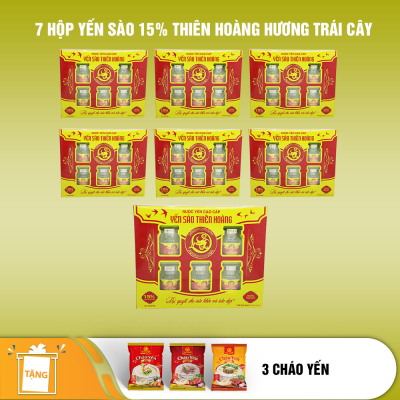 7 hộp yến sào Thiên Hoàng 15% hương trái cây (6 lọ/hộp) - Tặng 3 gói cháo yến Thiên Hoàng hoặc 3 lon yến sào Thiên Hoàng vị ngẫu nhiên 7 hộp yến sào Thiên Hoàng 15% hương trái cây (6 lọ/hộp) - Tặng 3 gói cháo yến Thiên Hoàng hoặc 3 lon yến sào Thiên Hoàng vị ngẫu nhiên