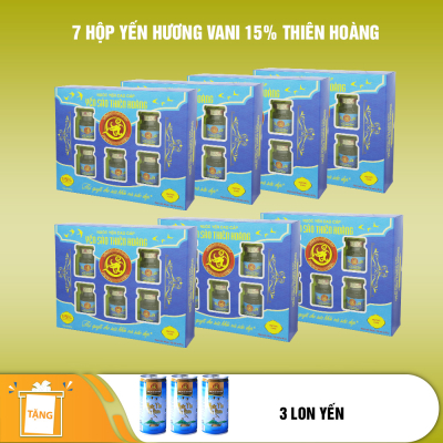 7 hộp yến sào Thiên Hoàng 15% hương vani  (6 lọ/hộp) - Tặng 3 lon yến hoặc 3 gói cháo yến Thiên Hoàng 7 hộp yến sào Thiên Hoàng 15% hương vani  (6 lọ/hộp) - Tặng 3 lon yến hoặc 3 gói cháo yến Thiên Hoàng