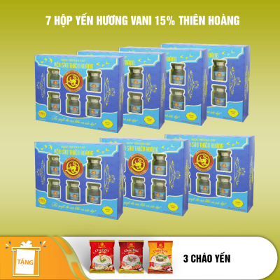 7 hộp yến sào Thiên Hoàng 15% hương vani  (6 lọ/hộp) - Tặng 3 lon yến hoặc 3 gói cháo yến Thiên Hoàng 7 hộp yến sào Thiên Hoàng 15% hương vani  (6 lọ/hộp) - Tặng 3 lon yến hoặc 3 gói cháo yến Thiên Hoàng