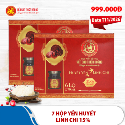 [Date tháng 11/2026] - 7 hộp yến sào Thiên Hoàng 15% huyết yến linh chi (6 lọ/hộp)