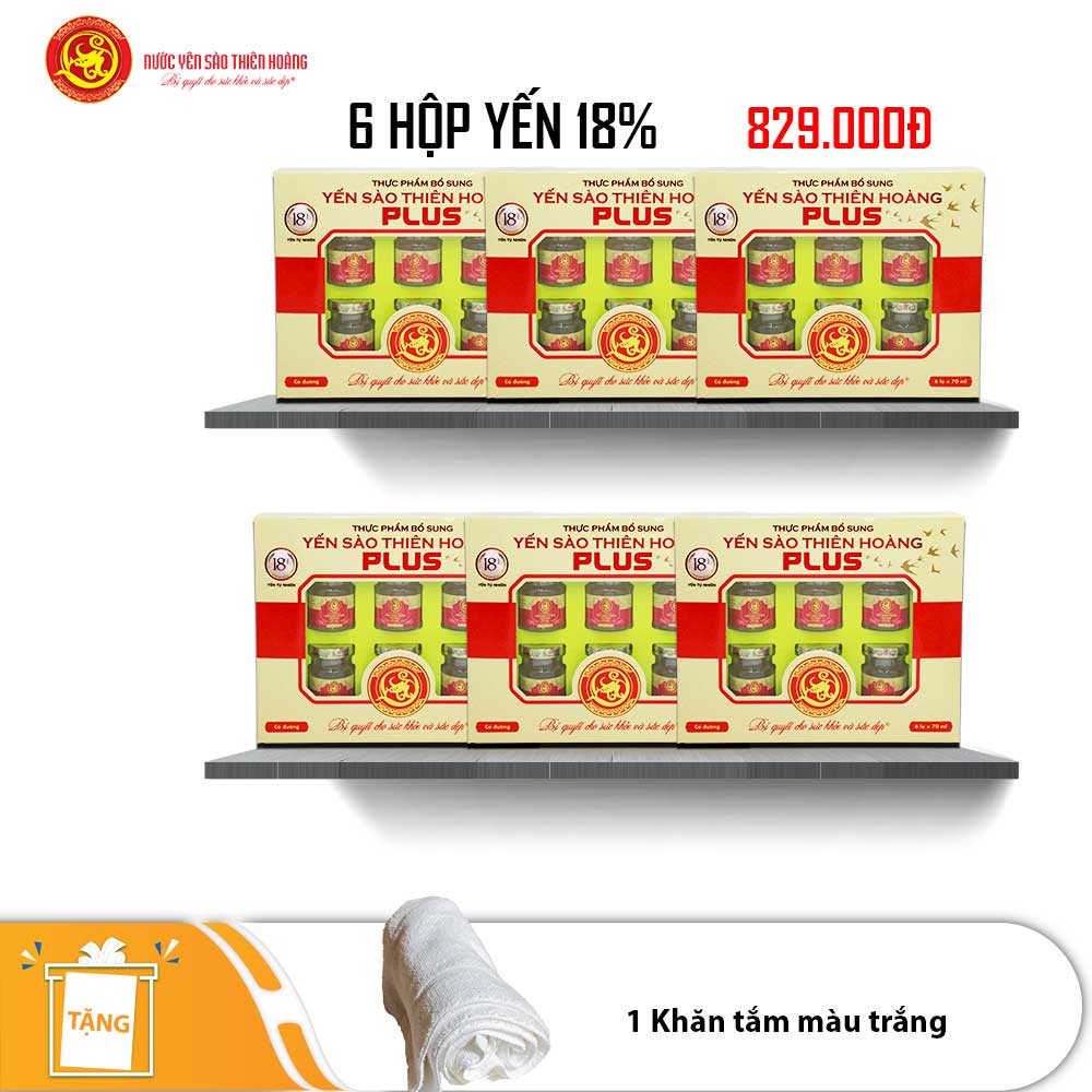 6 hộp yến sào Thiên Hoàng 18% - Tặng 1 khăn tắm màu trắng (bảng lớn) 6 hộp yến sào Thiên Hoàng 18% - Tặng 1 khăn tắm màu trắng (bảng lớn)