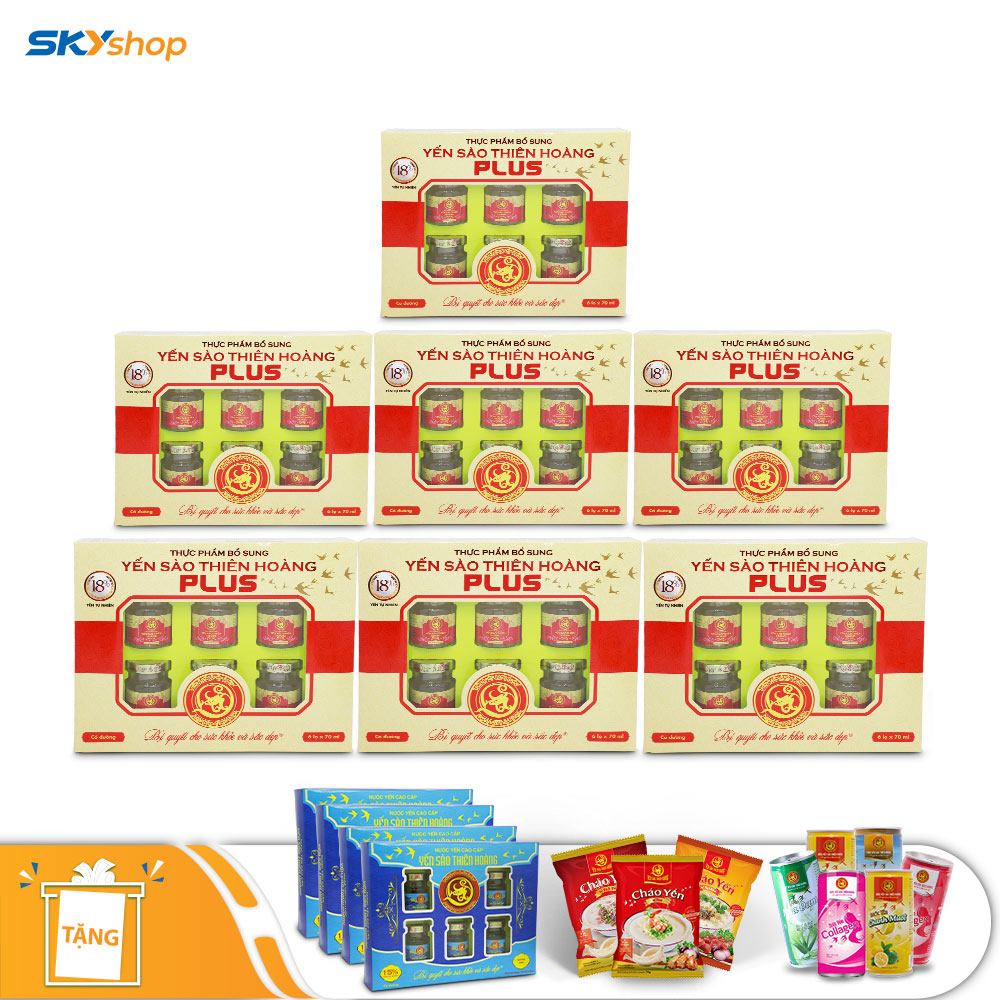 7 hộp yến sào Thiên Hoàng Plus 18% - Tặng 4 hộp yến Thiên Hoàng 15% hương Vani + 6 lon yến + 15 gói cháo yến 7 hộp yến sào Thiên Hoàng Plus 18% - Tặng 4 hộp yến Thiên Hoàng 15% hương Vani + 6 lon yến + 15 gói cháo yến
