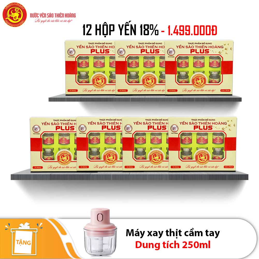 12 hộp yến sào Thiên Hoàng 18% - Tặng 1 máy xay thịt cầm tay dung tích 250ml 12 hộp yến sào Thiên Hoàng 18% - Tặng 1 máy xay thịt cầm tay dung tích 250ml